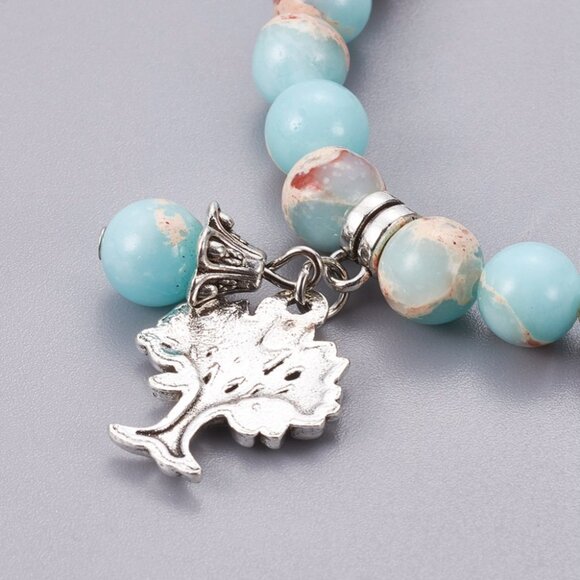 NWOT Gorgeous  Gemstone Stretch Bracelet W Tree Grounding charm 2/$20 - Picture 3 of 4